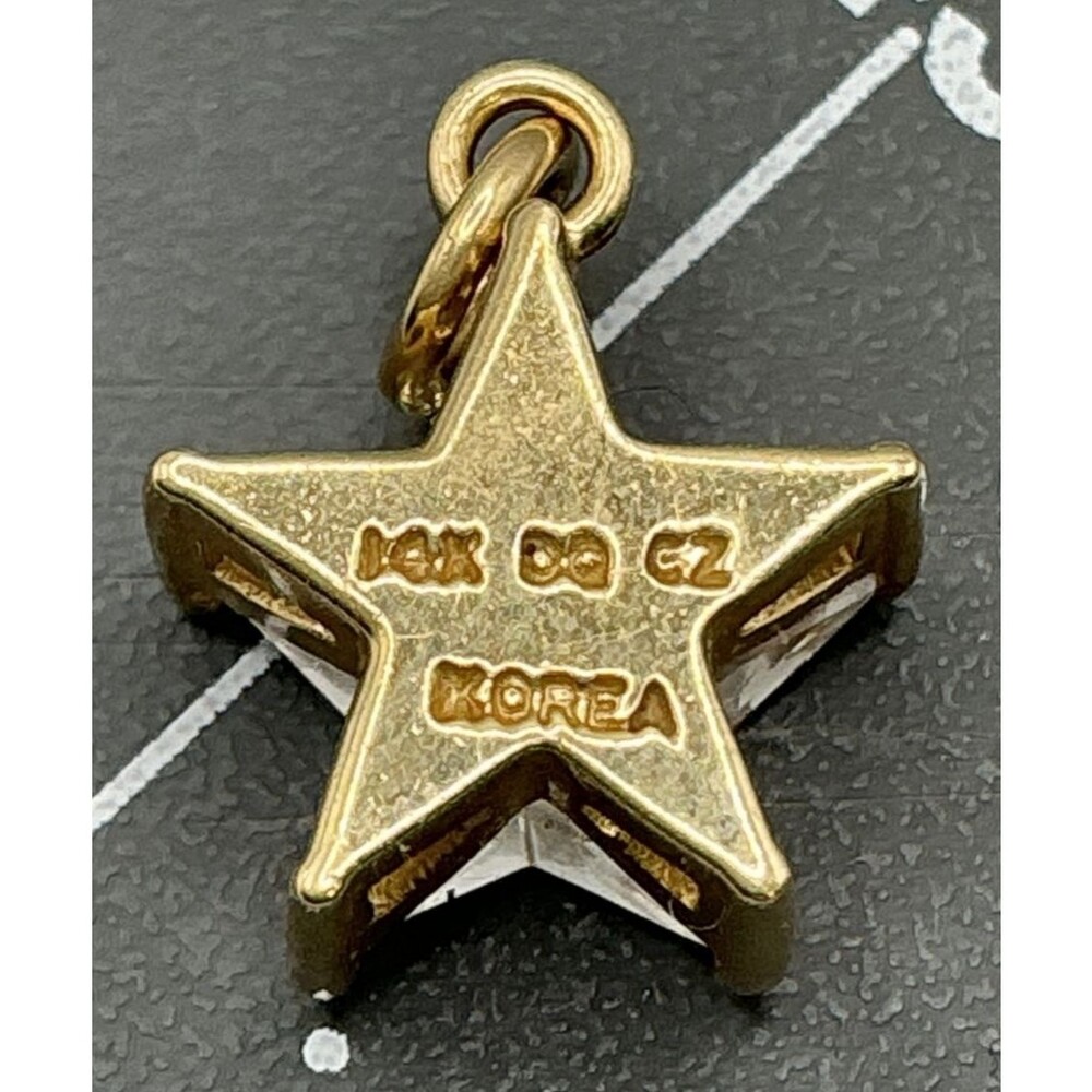 Vintage 14K Yellow Gold Diamonique Star Charm Pendant CZ Korea Solid 14 Karat